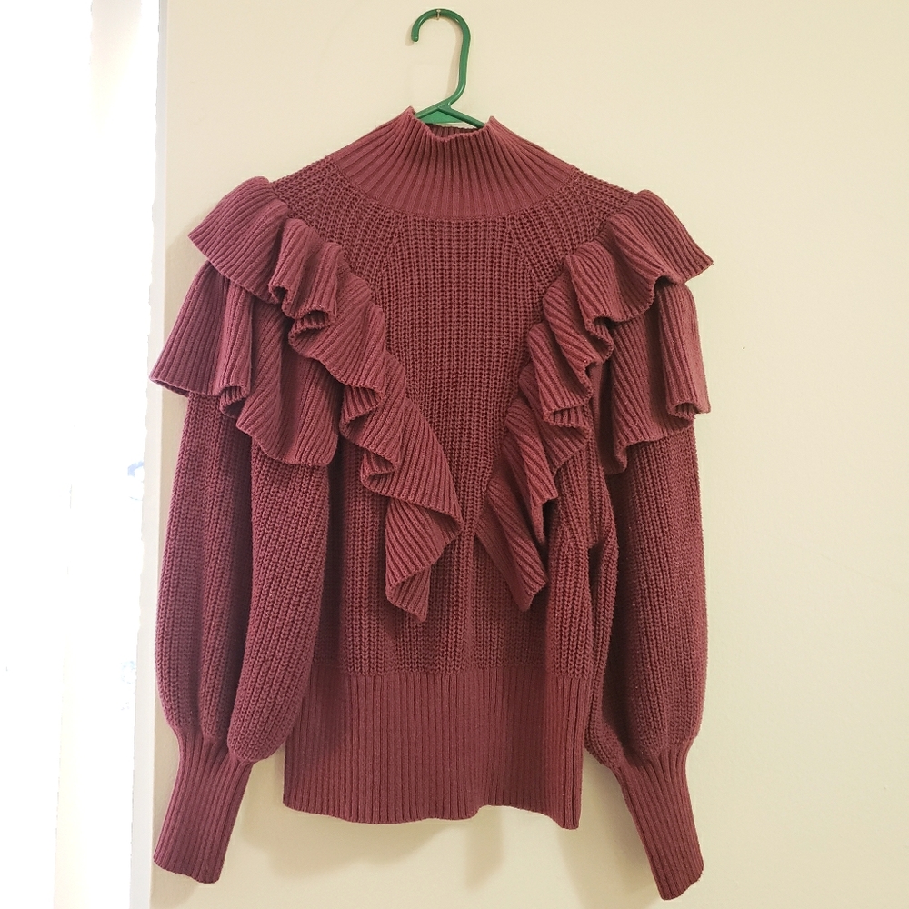 Prologue Burgundy Ruffled Sweater